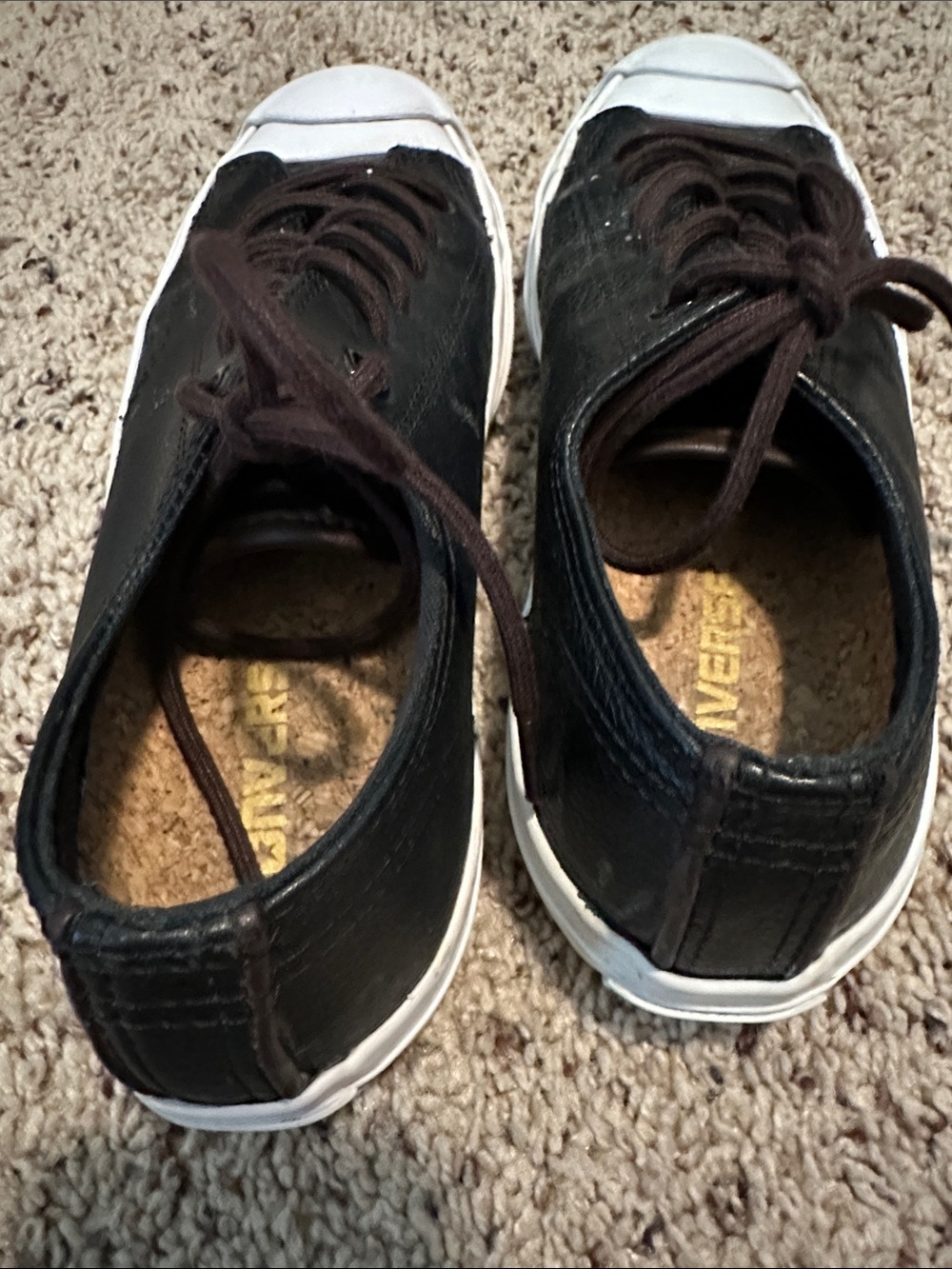 Converse Womens 6.5 Black Leather Low-Top Sneakers with White Toe Cap - Picture 4 of 8
